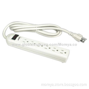 US standard power strip with 6 lengthwise outlets, extension cord, overload protection